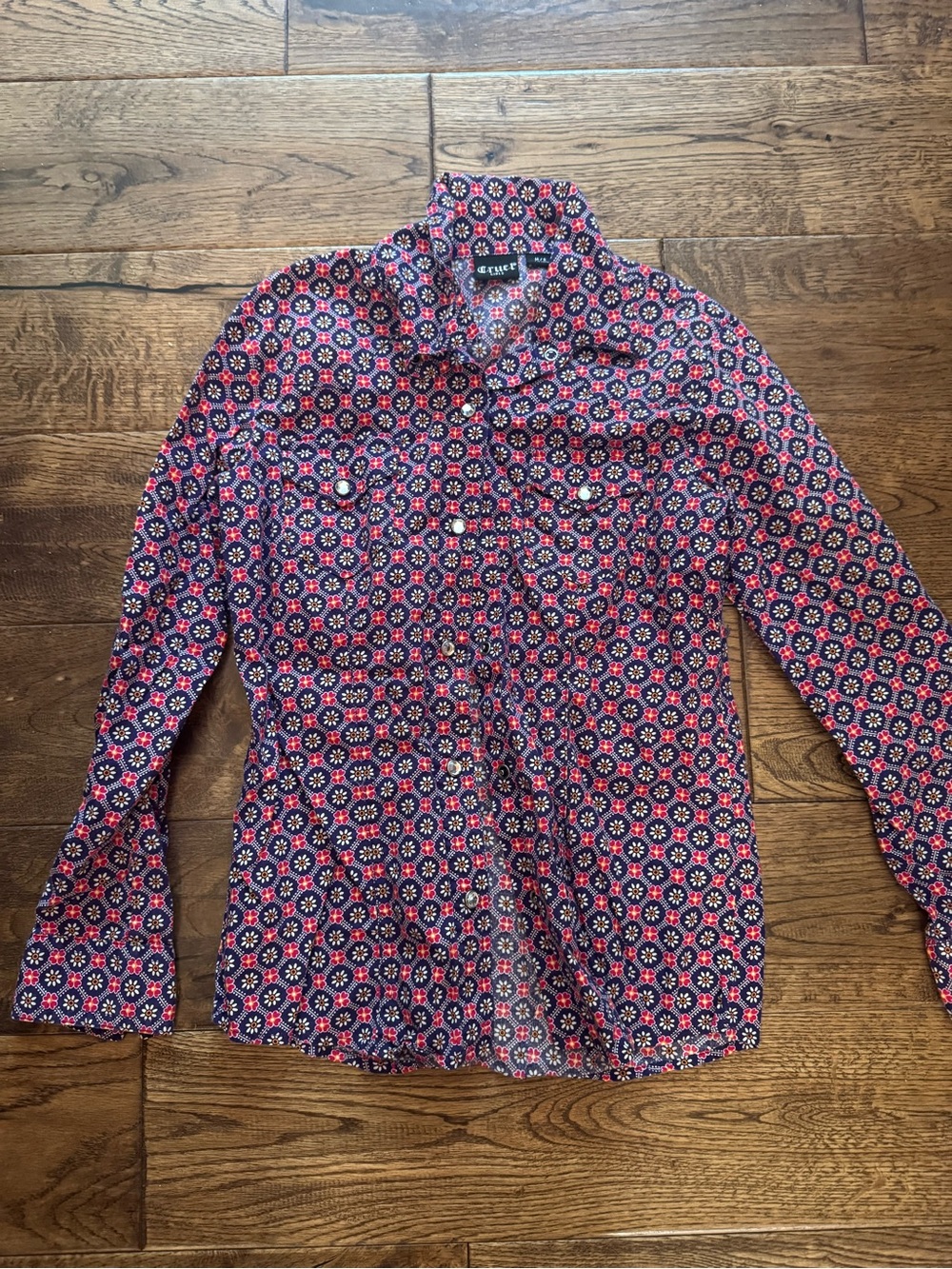 Cruel Girl Navy and Pink Geometric Print Button-Down Shirt